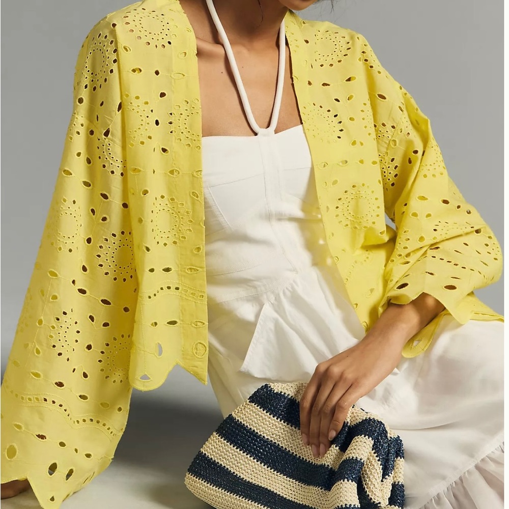 NWT Cropped Eyelet Kimono - ONESIZE yellow color (Maeve by Anthropologie)